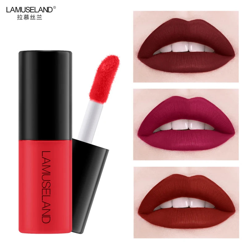 10.- LAMUSELAND-Mini pintalabios de terciopelo mate, pintalabios líquido rojo, duradero, resistente al agua, sin decoloración, brillo de labios cosmético