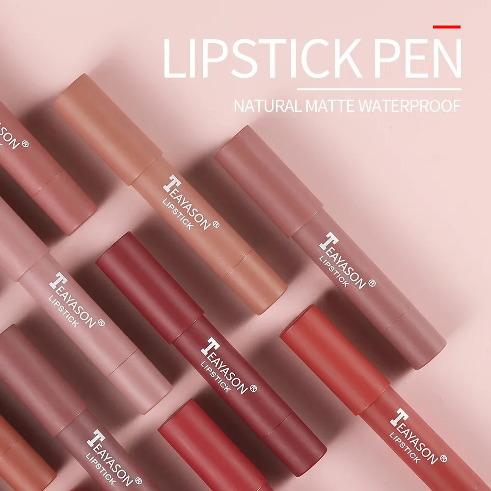 04.- Lápiz Delineador de labios mate, resistente al agua, 12 colores, tinte de contorno rojo Sexy, lápiz labial duradero, antiadherente, delineador de labios, maquillaje cosmético