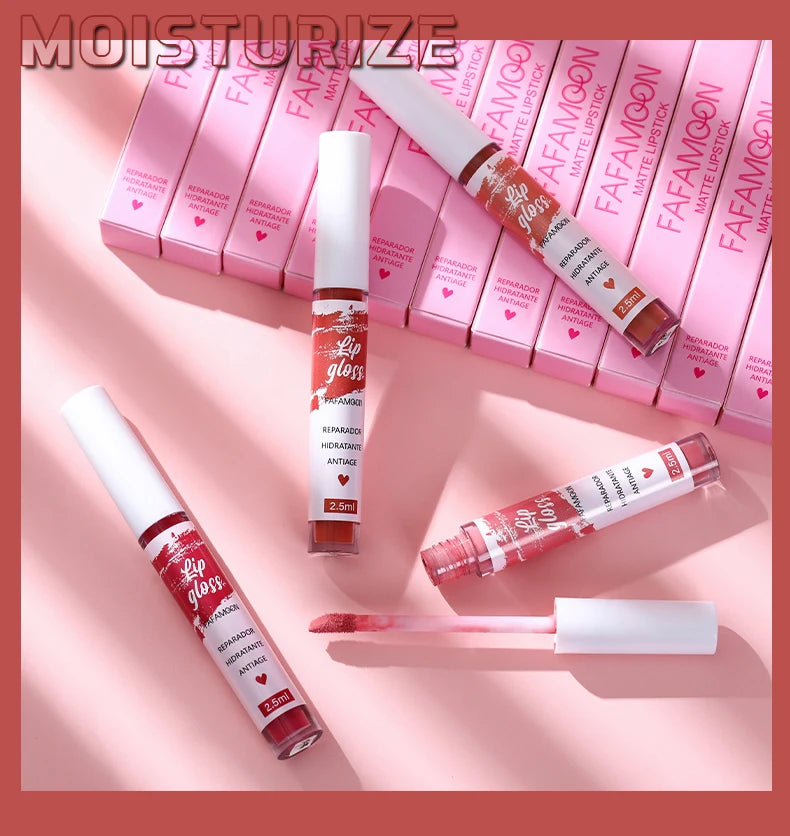 06.- Rosa Rojo Mate Lápiz Labial Líquido Maquillaje Esmalte de Labios Hidratante Impermeable Duradero Barro Labial Antiadherente Taza Brillo de Labios Maquillaje Coreano