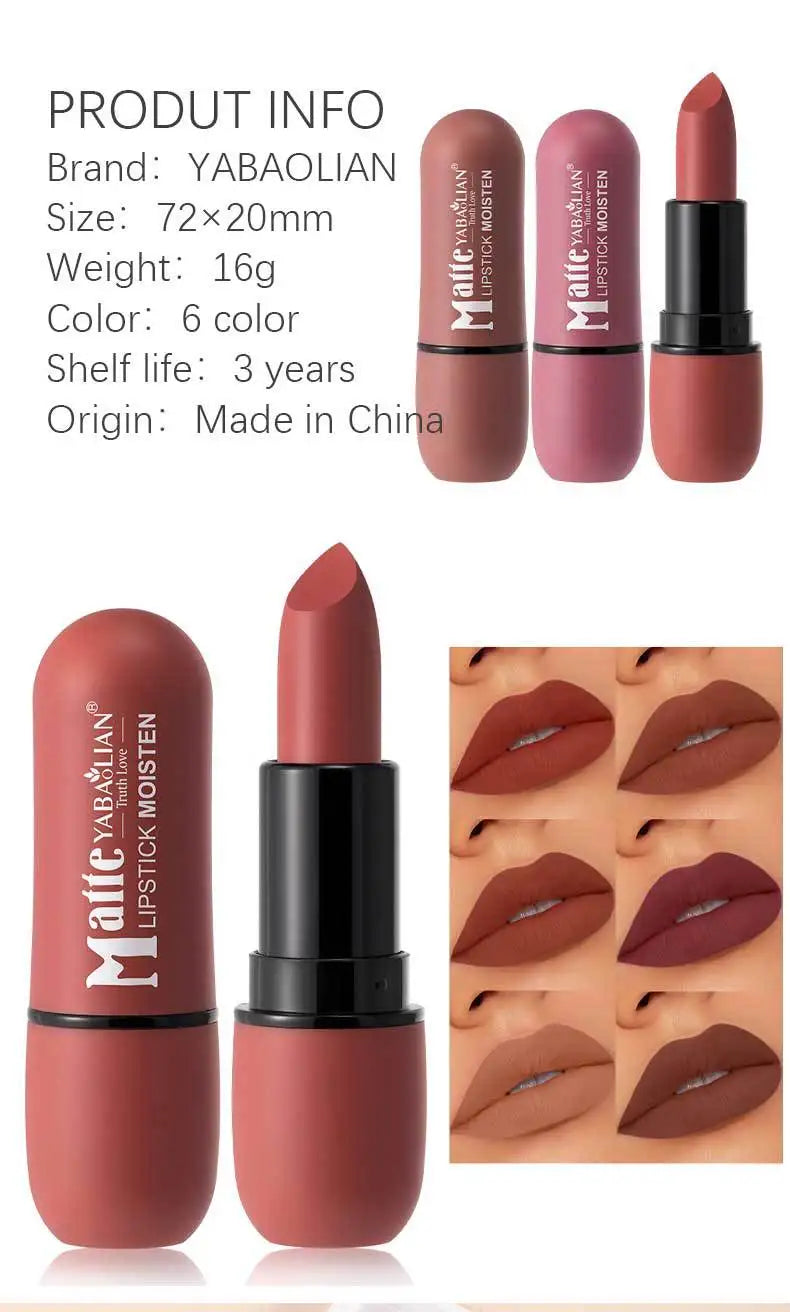 12.- Lápiz labial mate Sexy, 6 colores, resistente al agua, larga duración, Color, delineador de labios de terciopelo antiadherente, lápiz de maquillaje para mujer, cosméticos