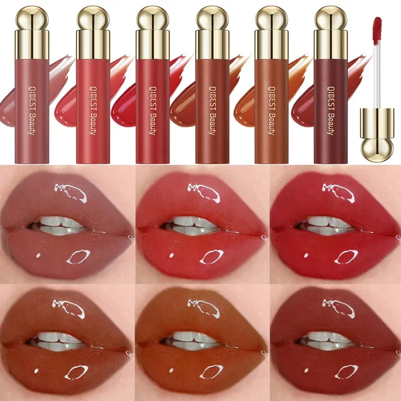 05.- Lápiz labial líquido rojo desnudo mate espejo resistente al agua cristal rosa oscuro marrón brillo de labios tinte de labios duradero esmalte labios maquillaje cosmético