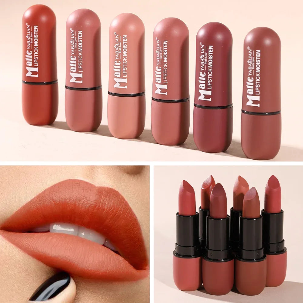 12.- Lápiz labial mate Sexy, 6 colores, resistente al agua, larga duración, Color, delineador de labios de terciopelo antiadherente, lápiz de maquillaje para mujer, cosméticos