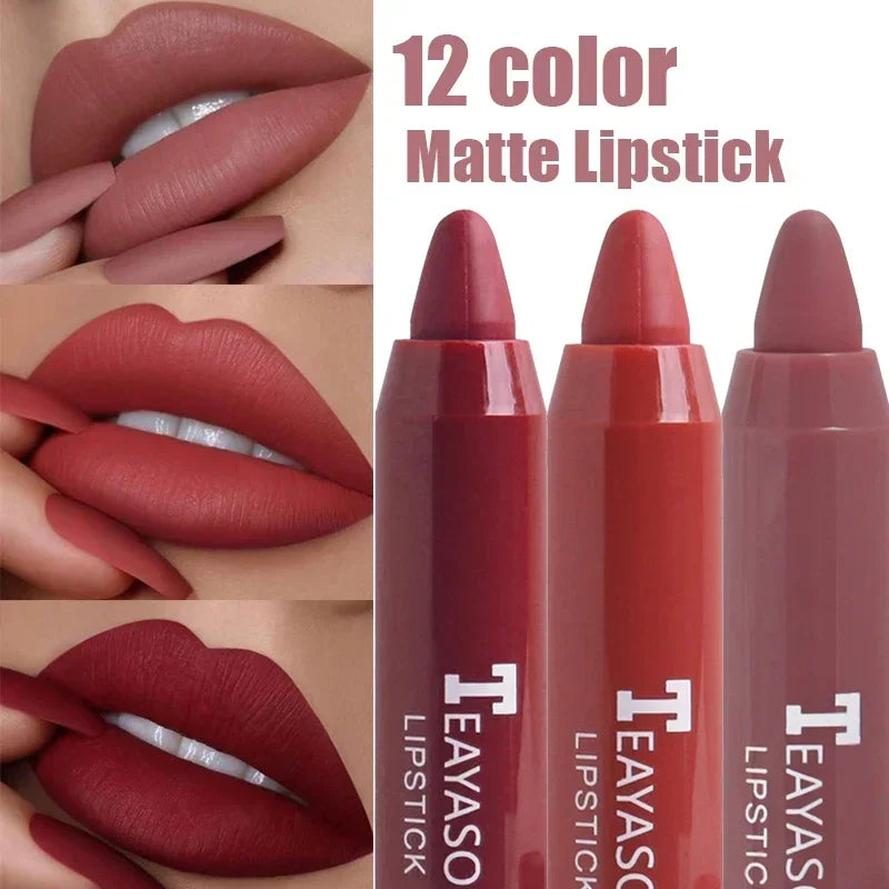 04.- Lápiz Delineador de labios mate, resistente al agua, 12 colores, tinte de contorno rojo Sexy, lápiz labial duradero, antiadherente, delineador de labios, maquillaje cosmético