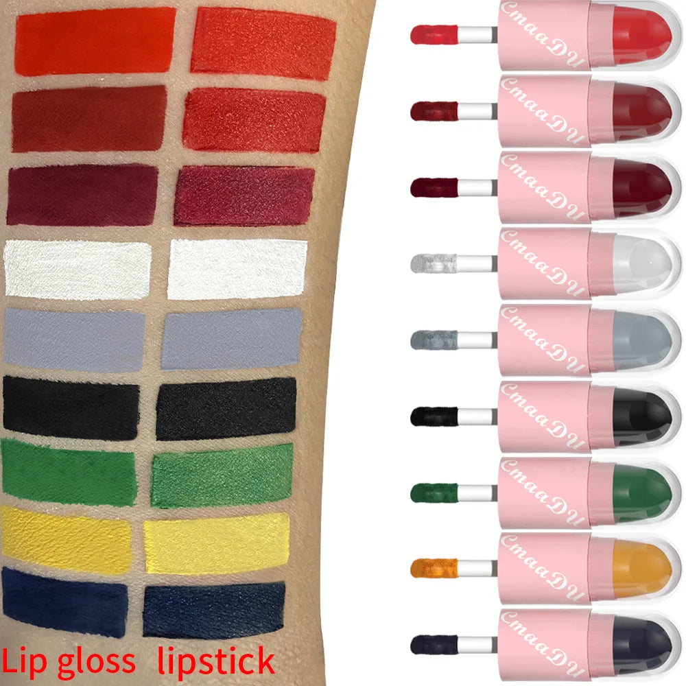 02.- 18 colores 2 en 1 lápiz labial mate líquido púrpura esmalte de labios doble cabeza maquillaje de labios duradero impermeable terciopelo Sexy barras de labios rojo oscuro