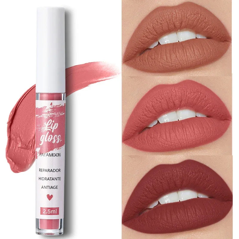 06.- Rosa Rojo Mate Lápiz Labial Líquido Maquillaje Esmalte de Labios Hidratante Impermeable Duradero Barro Labial Antiadherente Taza Brillo de Labios Maquillaje Coreano