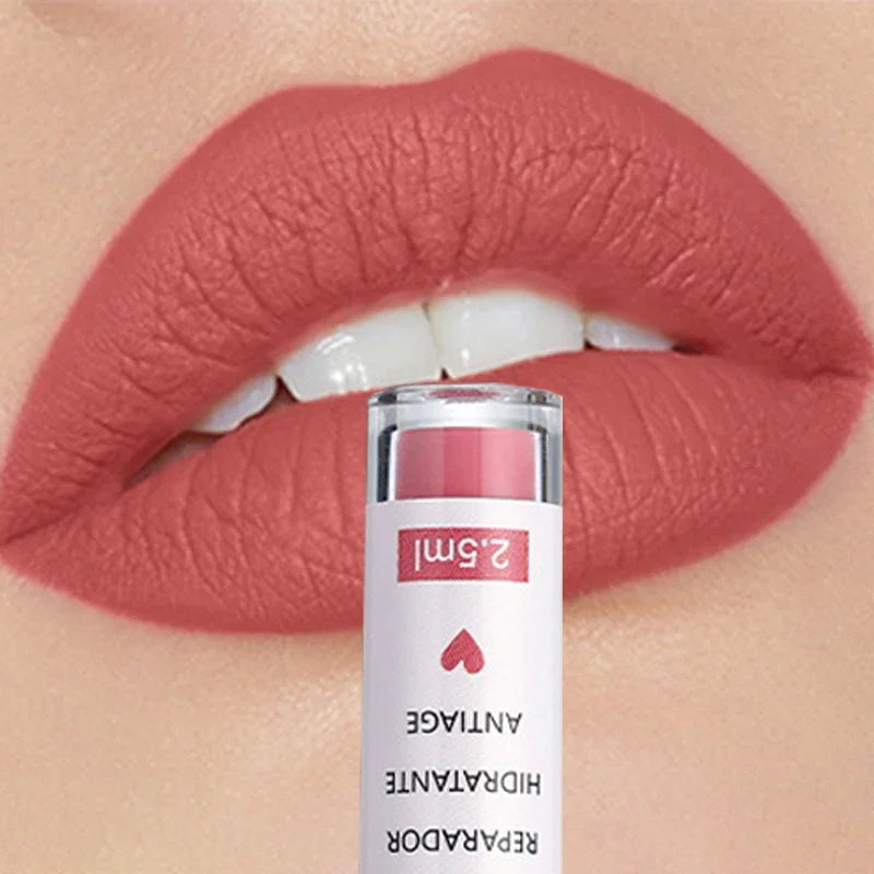 06.- Rosa Rojo Mate Lápiz Labial Líquido Maquillaje Esmalte de Labios Hidratante Impermeable Duradero Barro Labial Antiadherente Taza Brillo de Labios Maquillaje Coreano