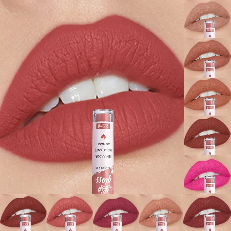 06.- Rosa Rojo Mate Lápiz Labial Líquido Maquillaje Esmalte de Labios Hidratante Impermeable Duradero Barro Labial Antiadherente Taza Brillo de Labios Maquillaje Coreano