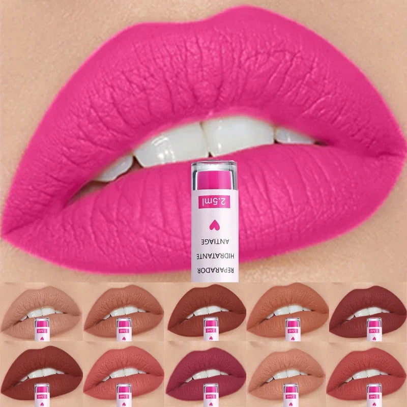 06.- Rosa Rojo Mate Lápiz Labial Líquido Maquillaje Esmalte de Labios Hidratante Impermeable Duradero Barro Labial Antiadherente Taza Brillo de Labios Maquillaje Coreano