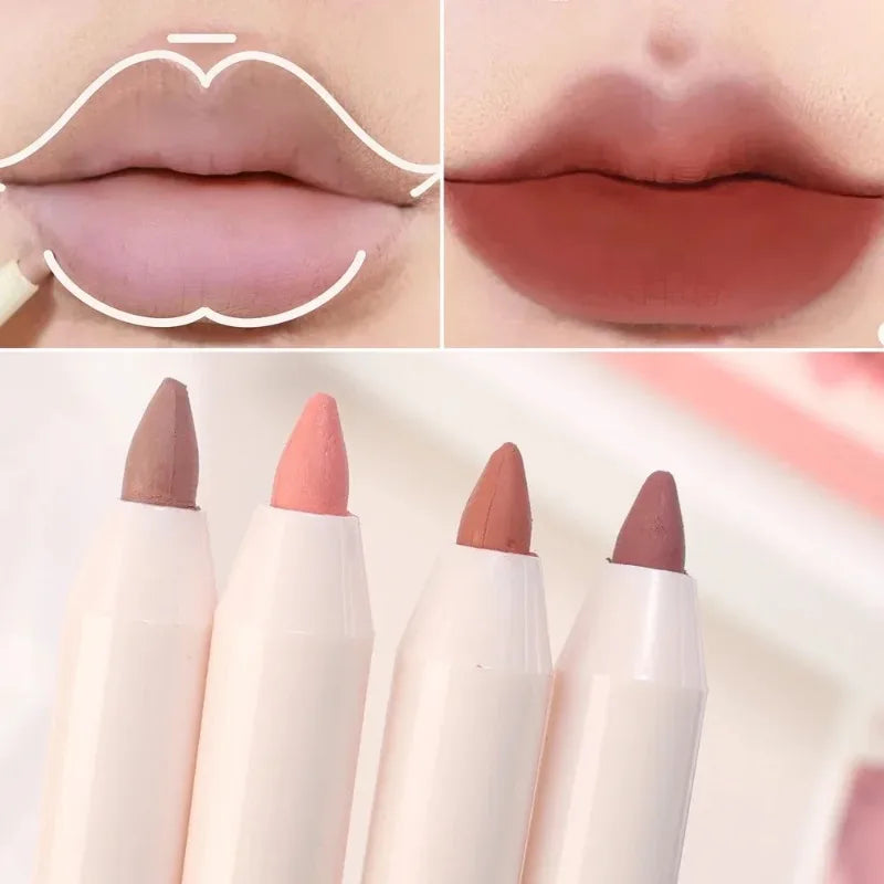 09.- Lápiz Delineador de labios mate Nude, delineador de labios de contorno Natural, lápiz labial antiadherente, resistente al agua, lápiz delineador de labios de terciopelo suave, maquillaje para mujer